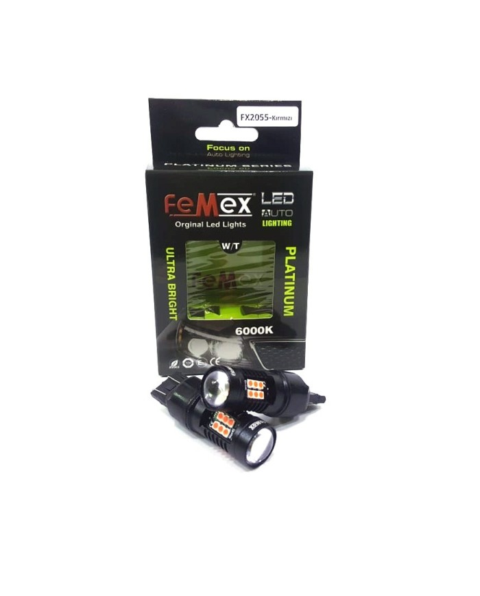 Platinum T20 7443 15W Çift Duy Dipsiz Led Ampul Kırmızı Mercekli Ultra Parlak