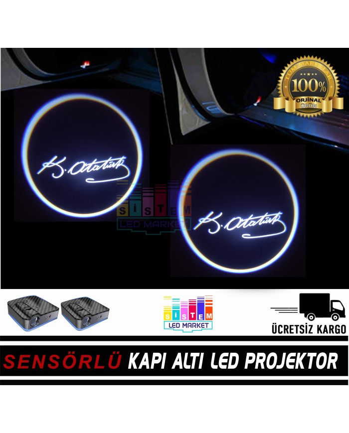 Atatürk İmza Mesafe Sensörlü  Fotoselli Pilli Yapıştırmalı Kapı Altı Led Logo