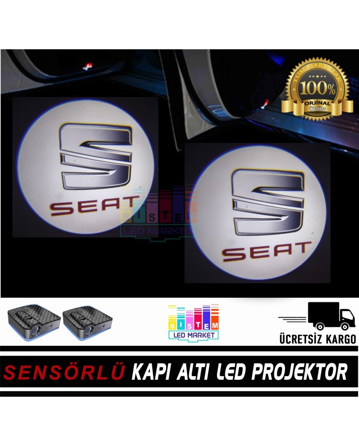 SEAT Mesafe Sensörlü  Fotoselli Pilli Yapıştırmalı Kapı Altı Led Logo