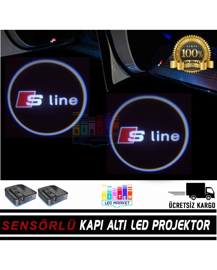 Audi Sline Mesafe Sensörlü  Fotoselli Pilli Yapıştırmalı Kapı Altı Led Logo