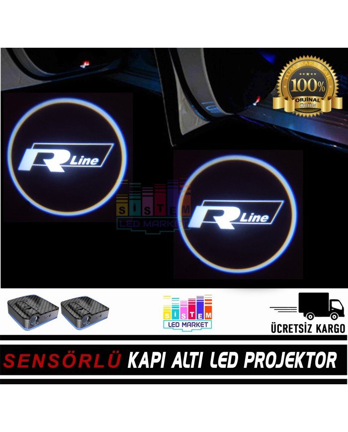 Volkswagen Rline Mesafe Sensörlü  Fotoselli Pilli Yapıştırmalı Kapı Altı Led Logo
