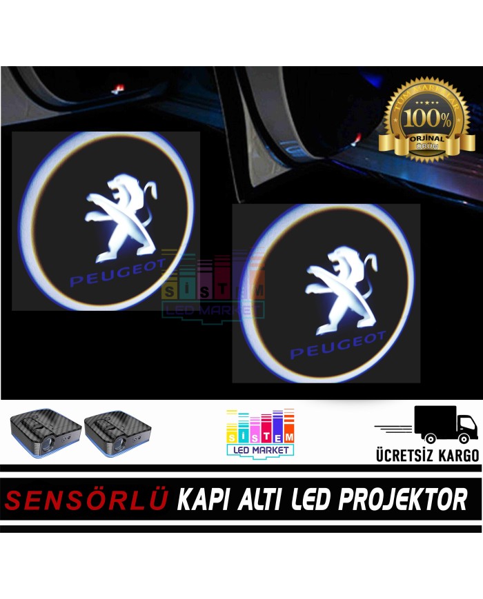 Peugeot Araçlar İçin Pilli Yapıştırmalı Kapı Altı Led Logo