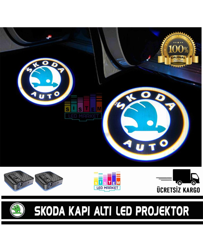 Skoda Araçlar İçin Pilli Yapıştırmalı Kapı Altı Led Logo