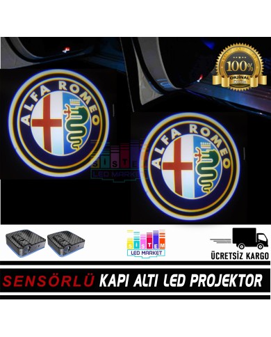 AlfaRomeo Araçlar İçin Mesafe Sensörlü  Fotoselli Pilli Yapıştırmalı Kapı Altı Led Logo