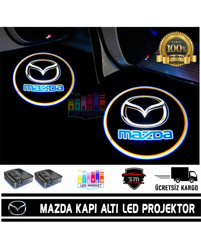 Mazda Araçlar İçin Mesafe Sensörlü  Fotoselli Pilli Yapıştırmalı Kapı Altı Led Logo