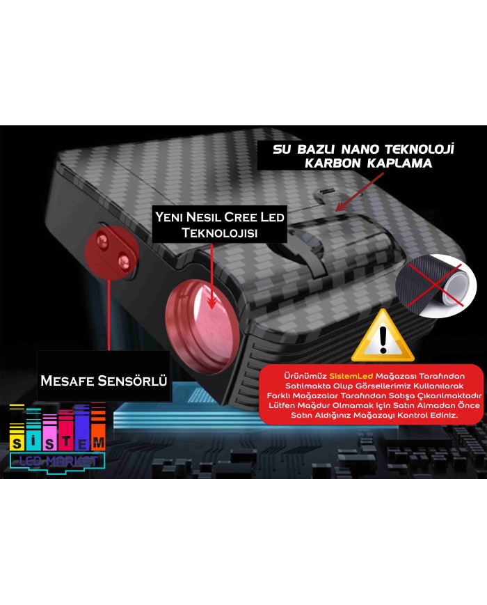 Mini Araçlar İçin Mesafe Sensörlü  Fotoselli Pilli Yapıştırmalı Kapı Altı Led Logo