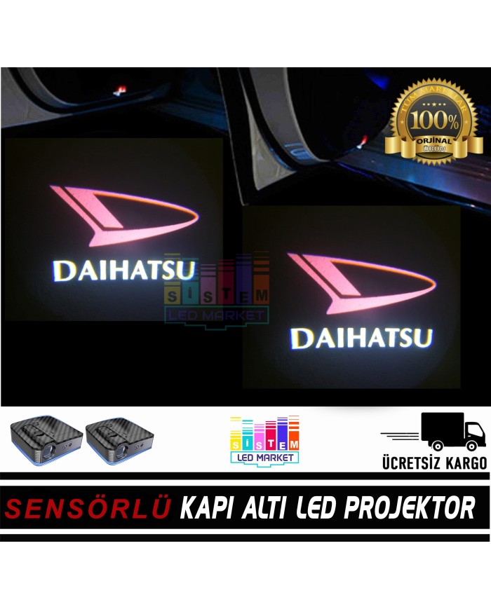 Dahiatsu  Araçlar İçin Mesafe Sensörlü  Fotoselli Pilli Yapıştırmalı Kapı Altı Led Logo