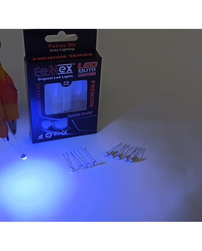 FEMEX Premium 10'lu İnce Bacaklı Kıl Led 3030 Chipset 1smd Mini Led Ampul Mavi