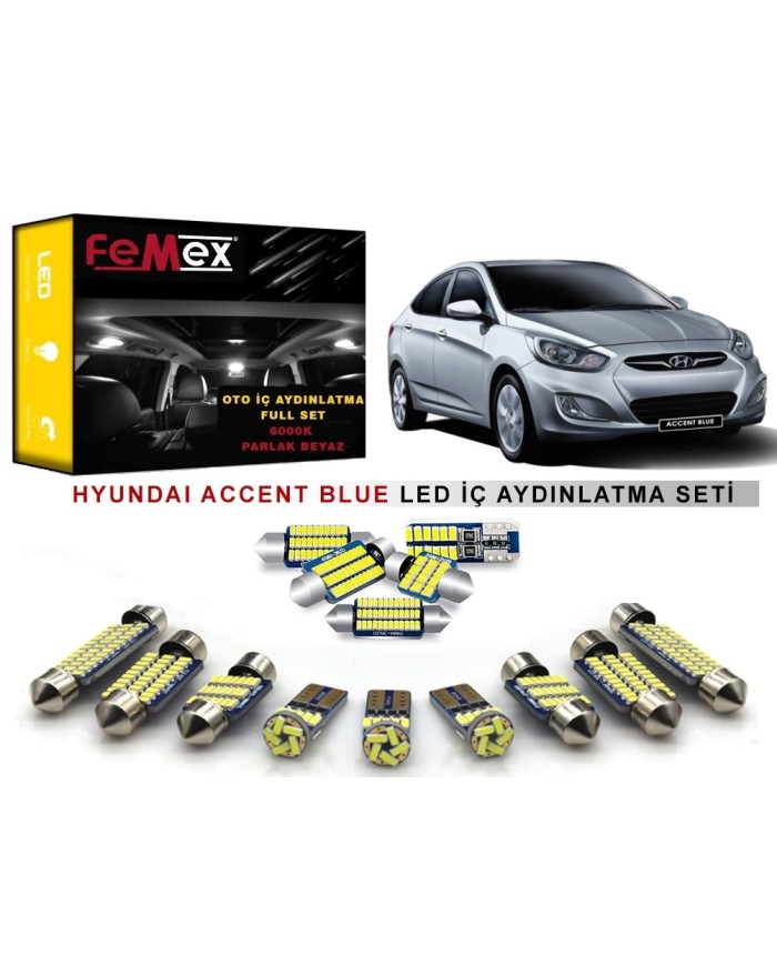 Hyundai Accent Blue LED İç Aydınlatma Ampul Seti FEMEX Parlak Beyaz
