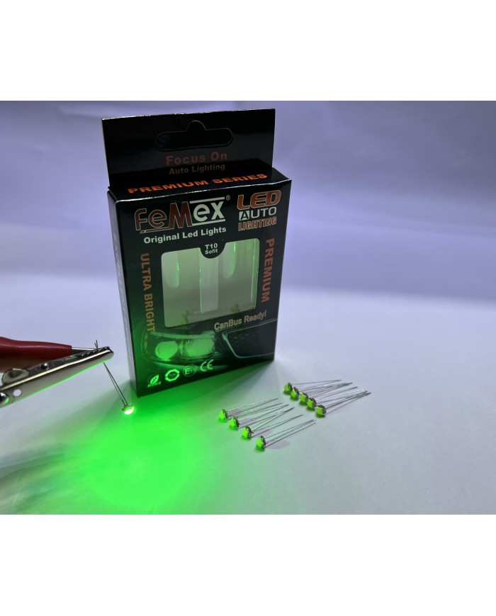 FEMEX Premium 10'lu İnce Bacaklı Kıl Led 3030 Chipset 1smd Mini Led Ampul Yeşil