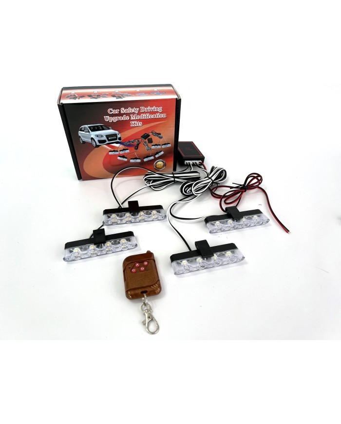 Mavi Kırmızı Panjur Led 4lü Çakarlı Modlu Kumandalı 12v