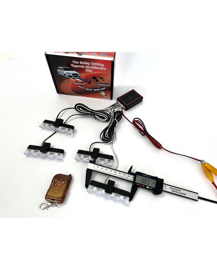 Mavi Kırmızı Panjur Led 4lü Çakarlı Modlu Kumandalı 12v