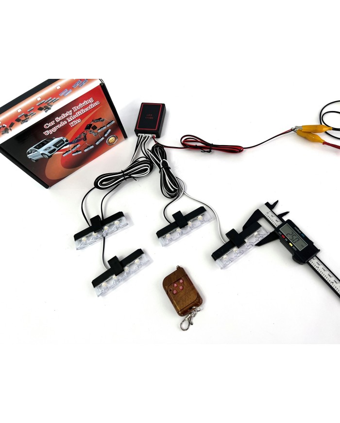 Mavi Kırmızı Panjur Led 4lü Çakarlı Modlu Kumandalı 12v