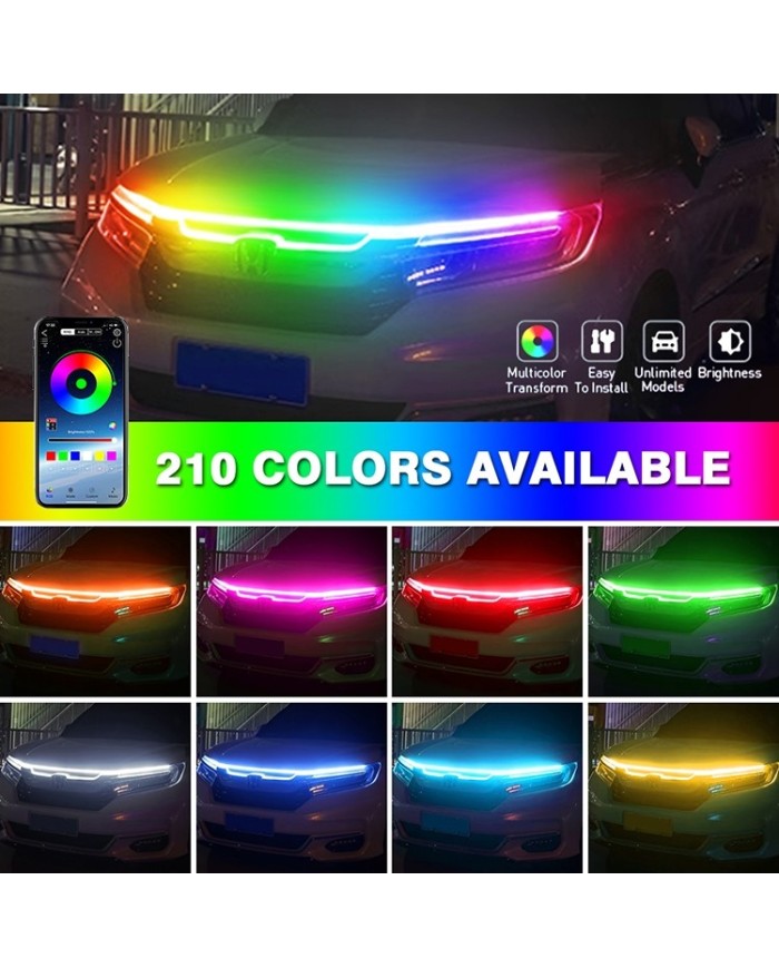 App Kontrollü Kaput Ledi Animasyonlu RGB Kayar Led - Sinyal Modüllü 150cm
