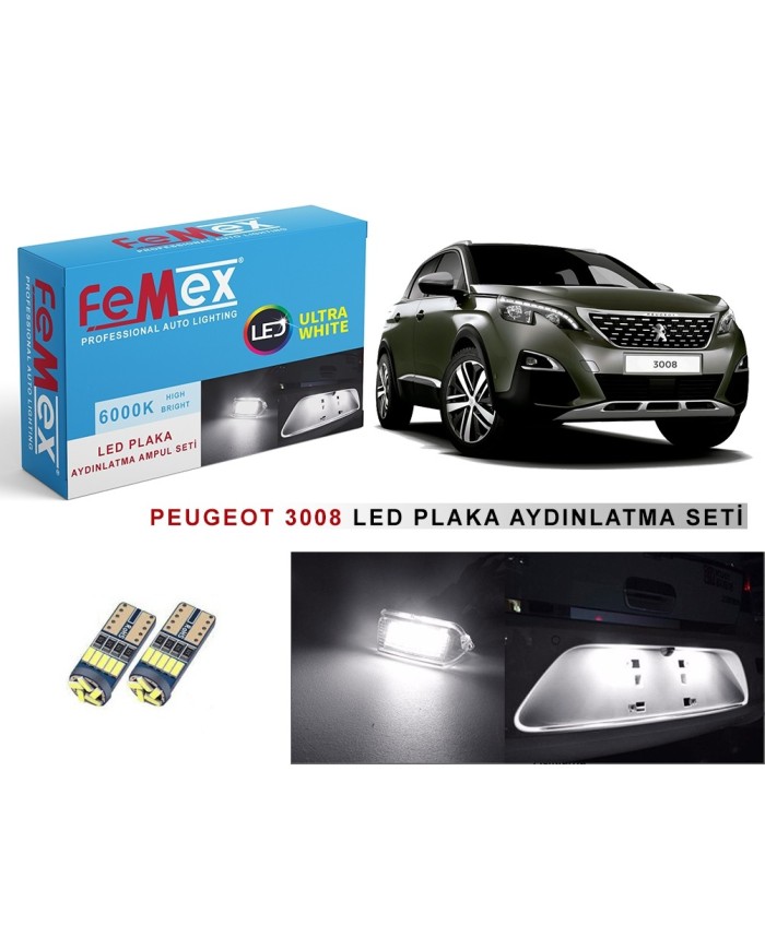 PEUGEOT 3008 LED PLAKA AYDINLATMA AMPUL SETİ FEMEX PARLAK BEYAZ