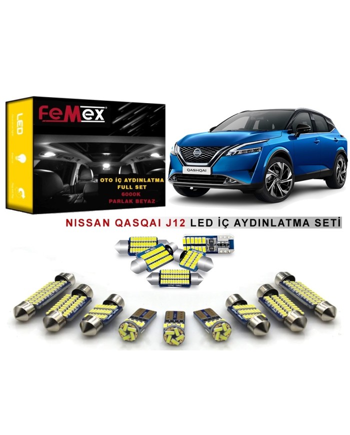 Nissan Qashqai J12 LED İç Aydınlatma Ampul Seti FEMEX Parlak Beyaz