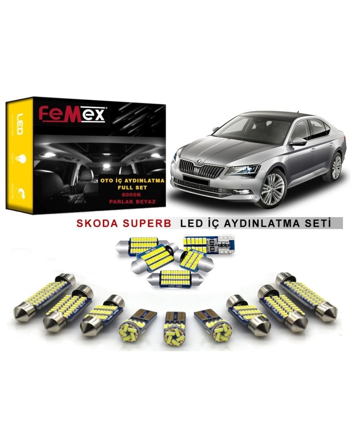 Skoda SuperB 2015 Sonrası LED İç Aydınlatma Ampul Seti FEMEX Parlak Beyaz