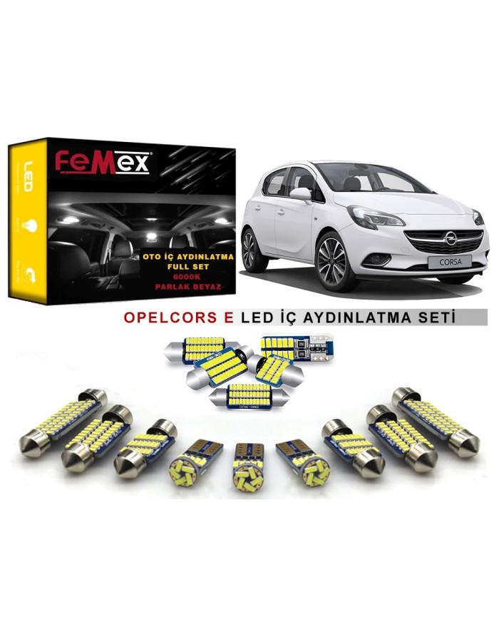 Opel Corsa E LED İç Aydınlatma Ampul Seti FEMEX Parlak Beyaz