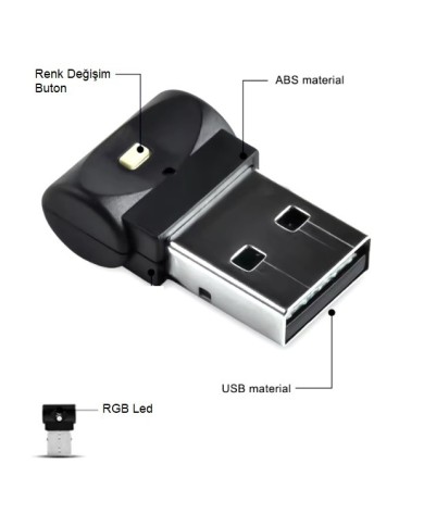 USB Disco Abiyans Led 7 Renkli Mini Led 8cm