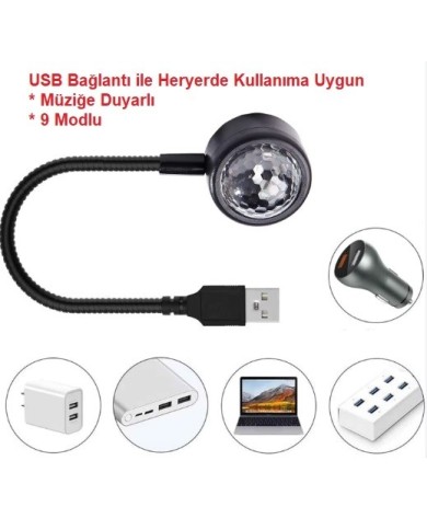 Mini Disco Led USB 18cm 9 Modlu Müziğe Duyarlı