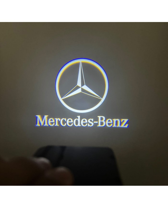 Mercedes Araçlar İçin Mesafe Sensörlü  Fotoselli Pilli Yapıştırmalı Kapı Altı Led Logo